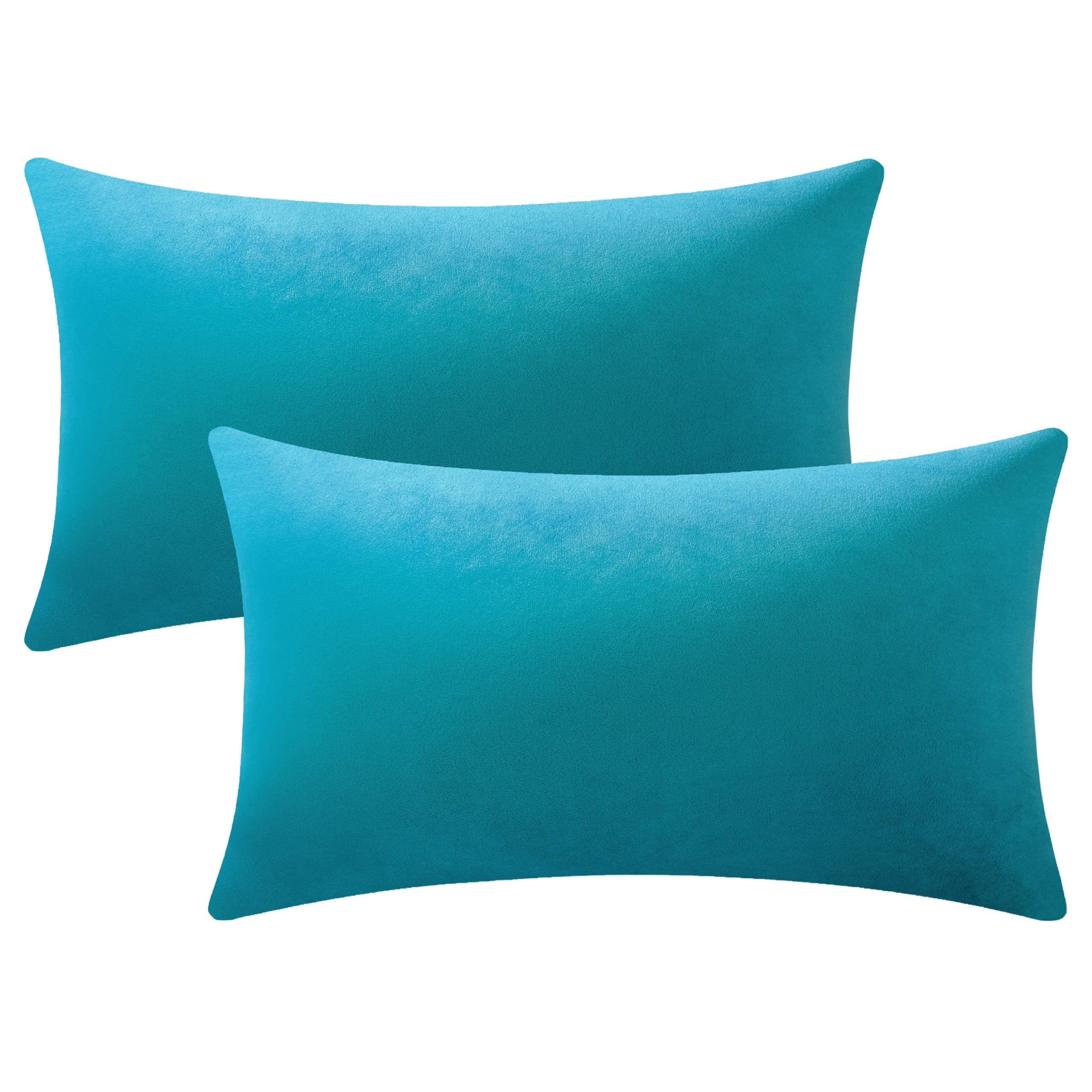 Dezene Throw Pillow Cases 12X20 Turquoise: 2 Pack Cozy Soft Velvet Rectangular Decorative Pillow Covers For Farmhouse Home Decor